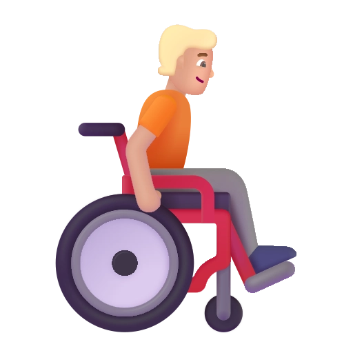 Человек в инвалидной коляске с ручным управлением, лицом вправо, цвет — средне-светлый
